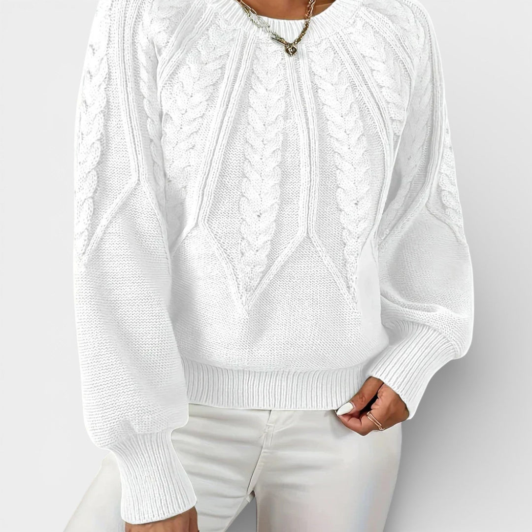 Daria – Svetřík s copánkovým vzorem a balónovými rukávy