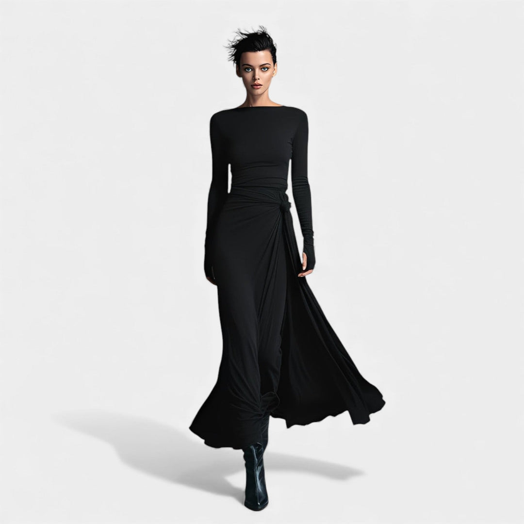 Anna – Elegantní šaty s bočním uzlem a jemným leskem