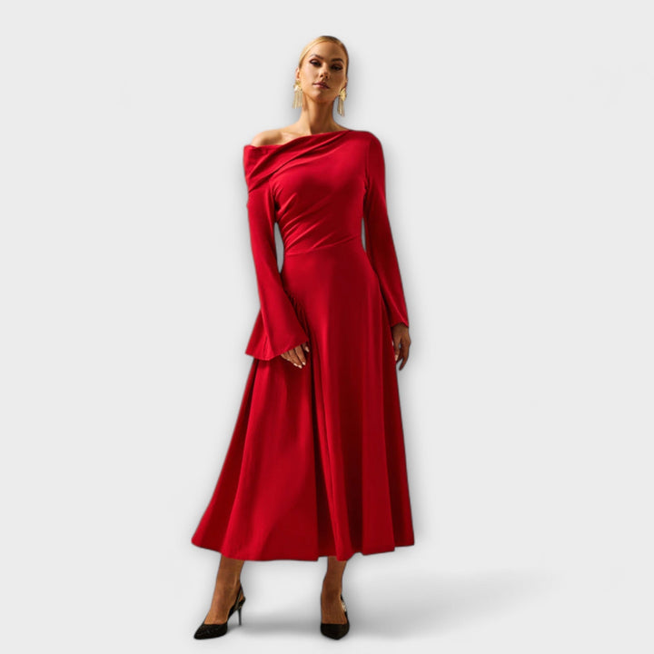 Willa - Midi šaty s odhalenými rameny a nařasenými balónovými rukávy