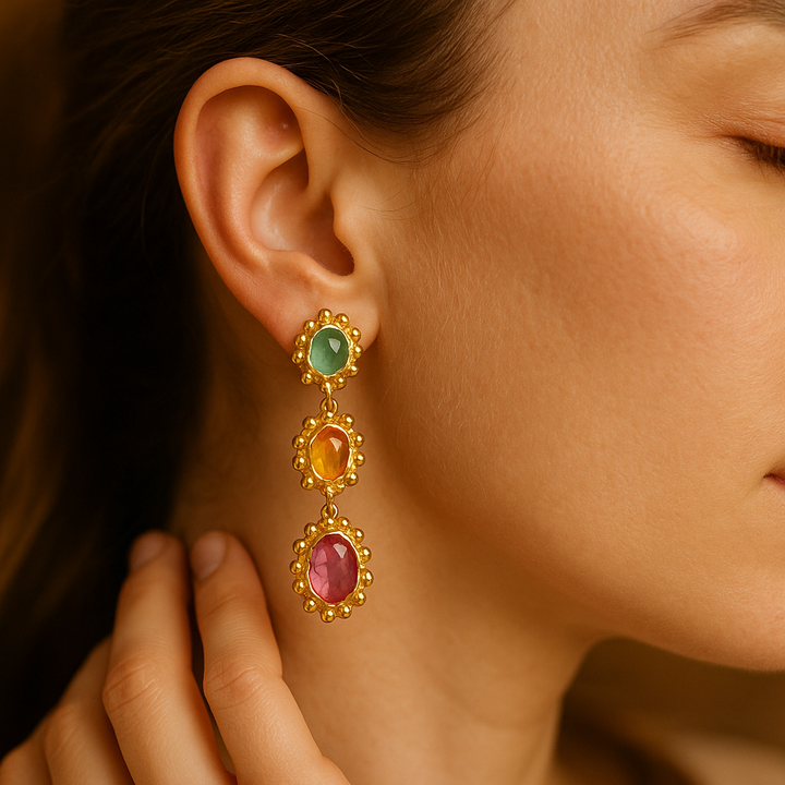 Undine | Pozlacené náušnice s barevnými kameny