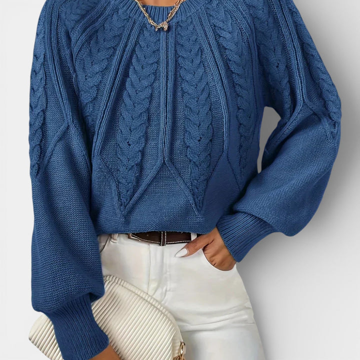 Daria – Svetřík s copánkovým vzorem a balónovými rukávy