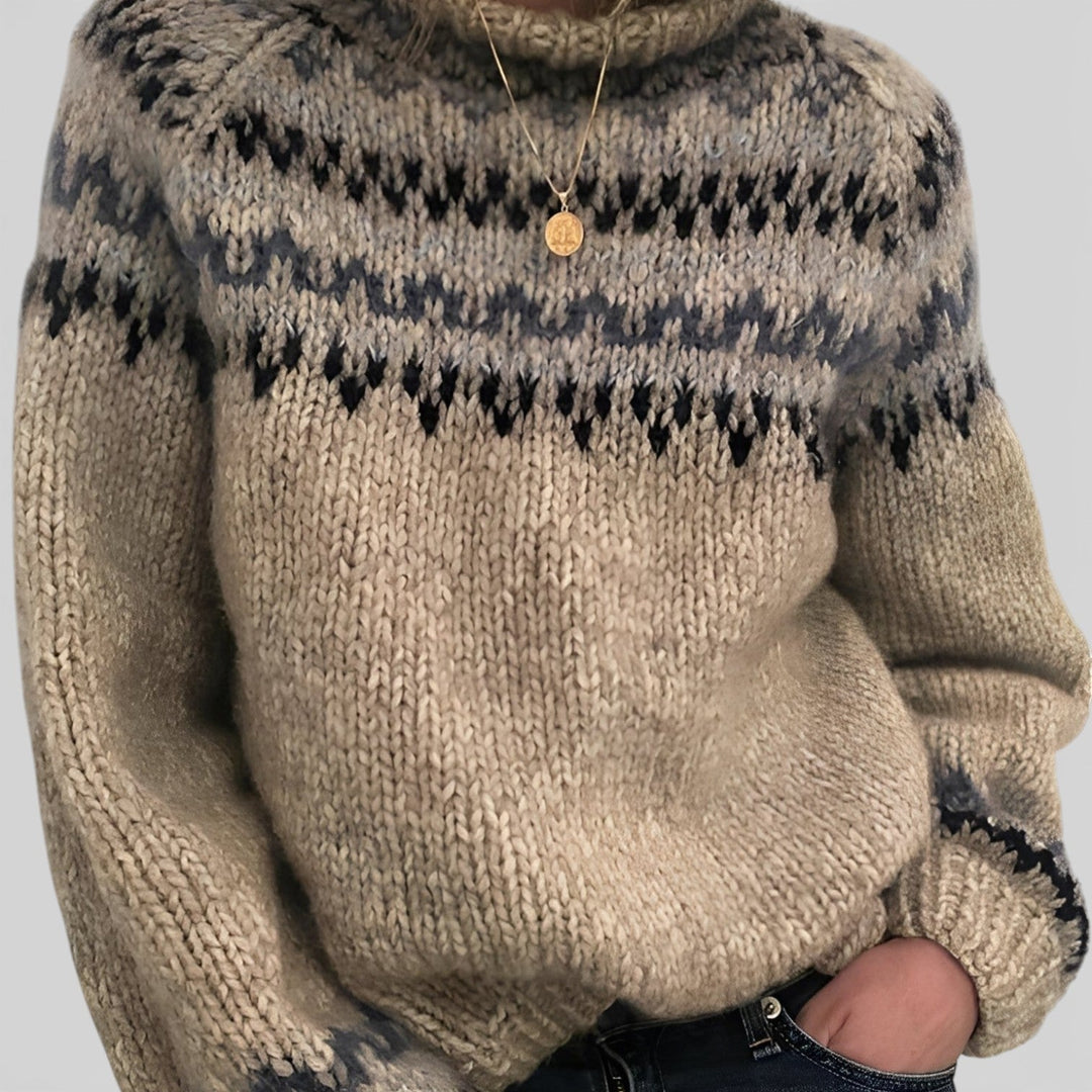 Renata – Dámský svetr s vysokým límcem a potiskem