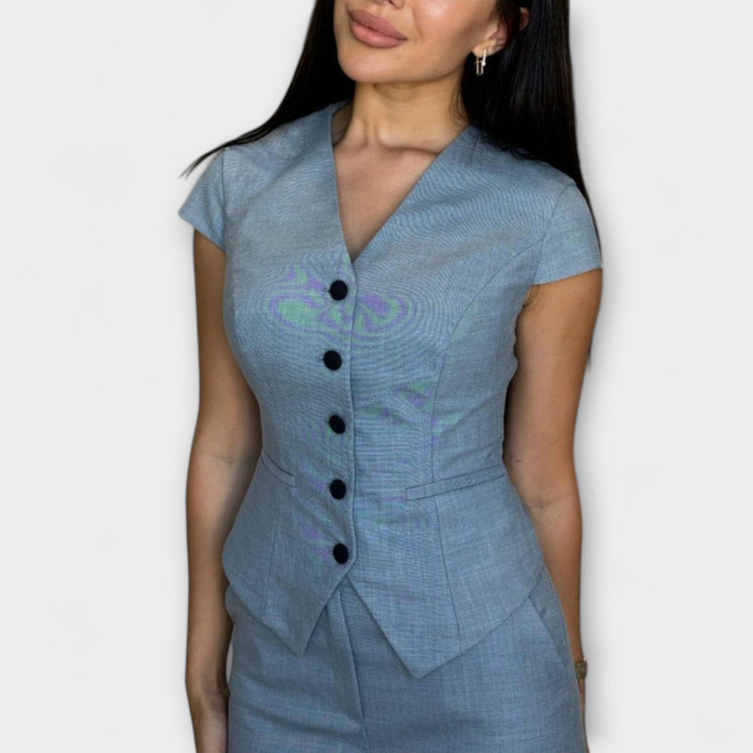 Ivy - Stylový set topu s V-výstřihem a kalhot