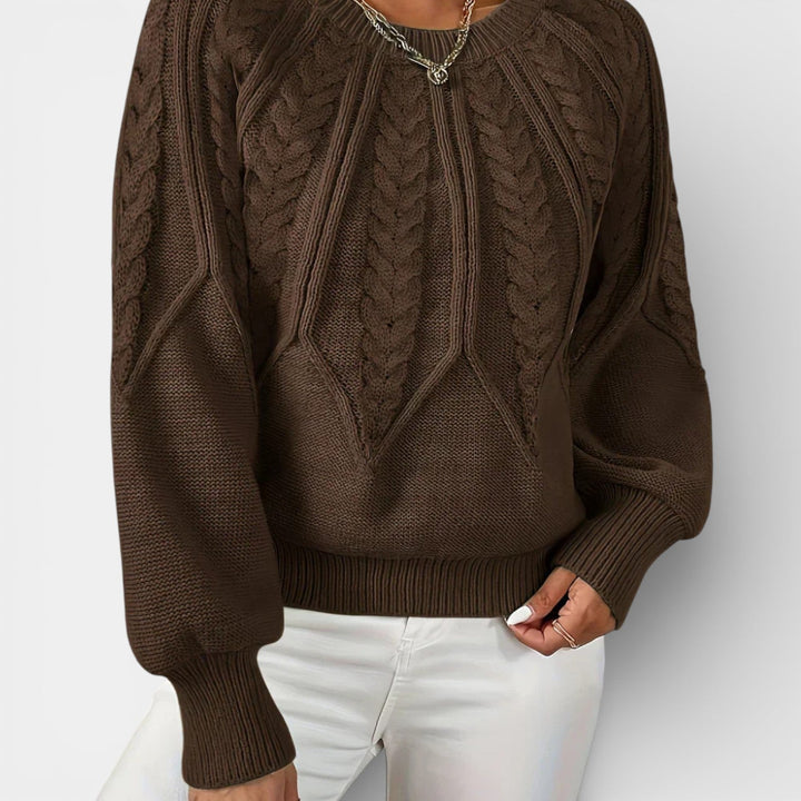 Daria – Svetřík s copánkovým vzorem a balónovými rukávy