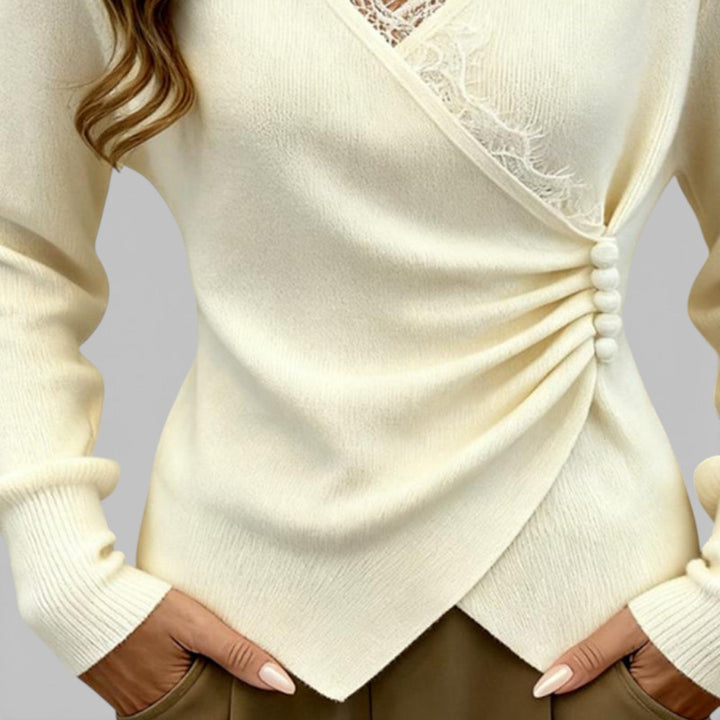 Elwira – Pletený pulovr s krajkovým výstřihem do V