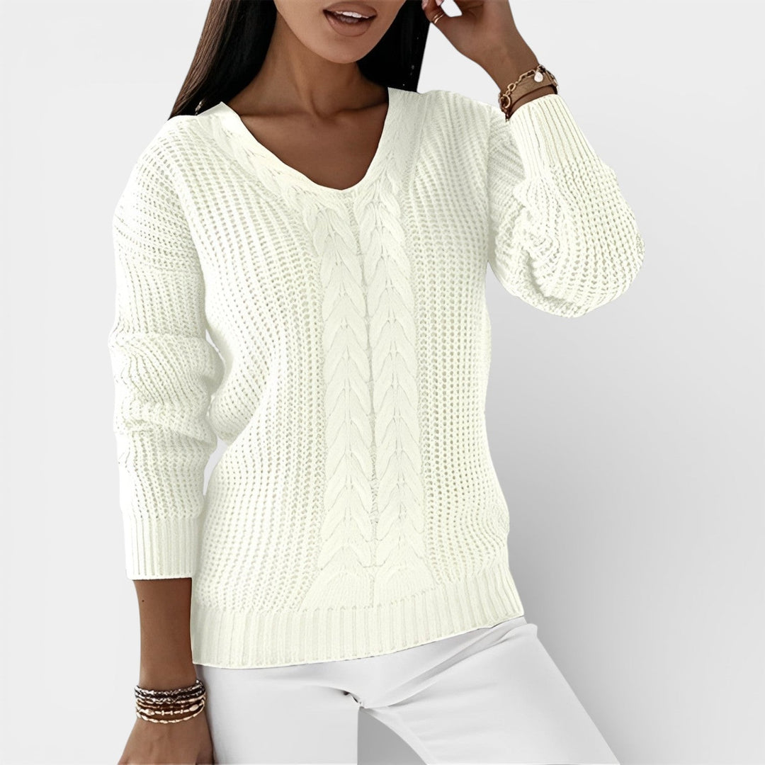Elwira – Stylový pletený svetr s výstřihem do V