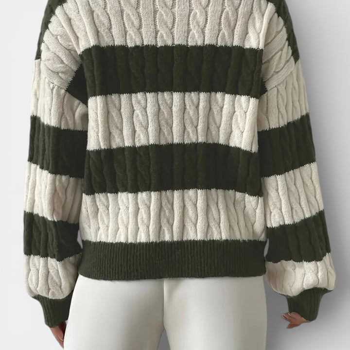 Tereza – Pruhovaný pletený svetr s výstřihem do V