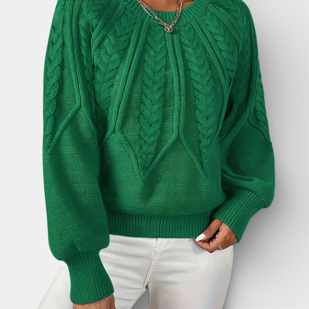 Daria – Svetřík s copánkovým vzorem a balónovými rukávy