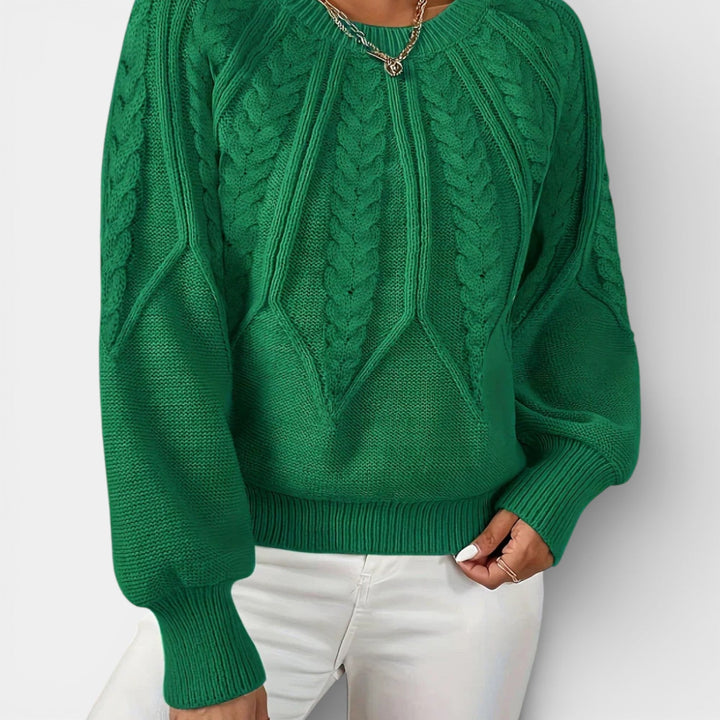 Daria – Svetřík s copánkovým vzorem a balónovými rukávy