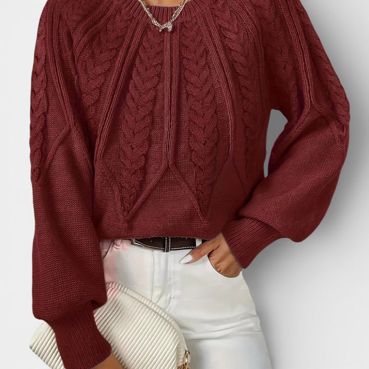 Daria – Svetřík s copánkovým vzorem a balónovými rukávy