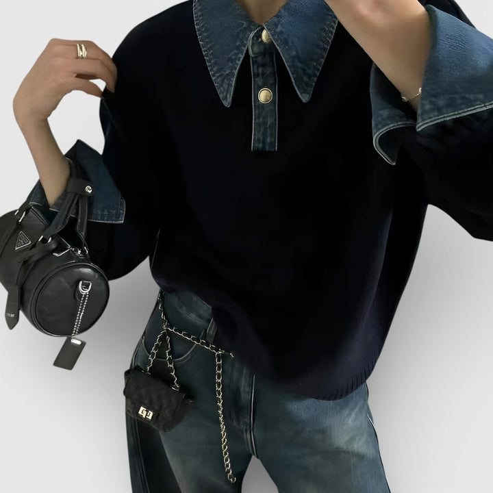 Kalina - Stylový svetr 2-v-1 s obráceným panelem