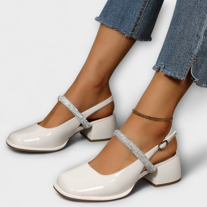 Celandra - Mary Janes s třpytivými pásky a blokovým podpatkem