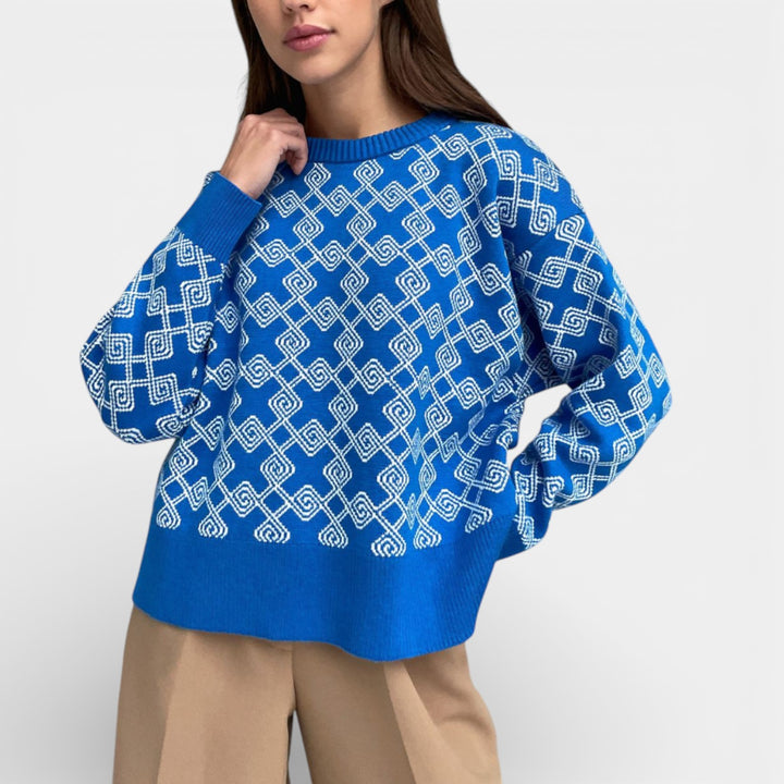 Renáta – Žakárový pletený svetr s geometrickým vzorem
