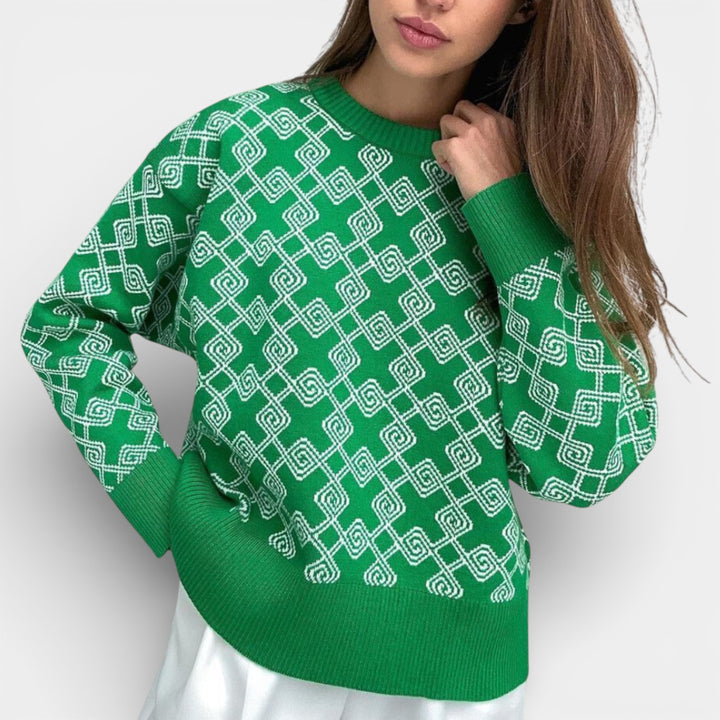 Renáta – Žakárový pletený svetr s geometrickým vzorem
