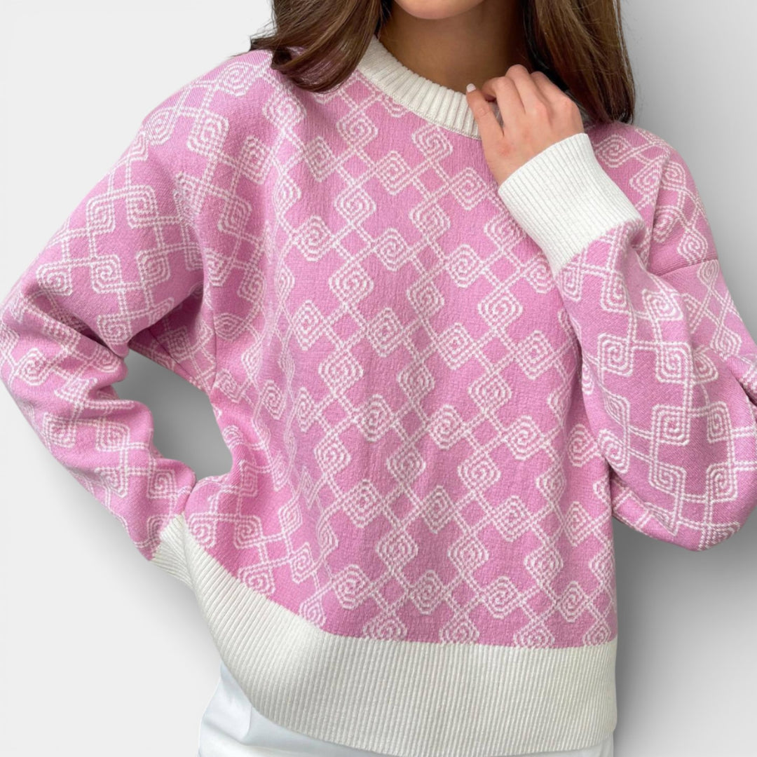 Renáta – Žakárový pletený svetr s geometrickým vzorem