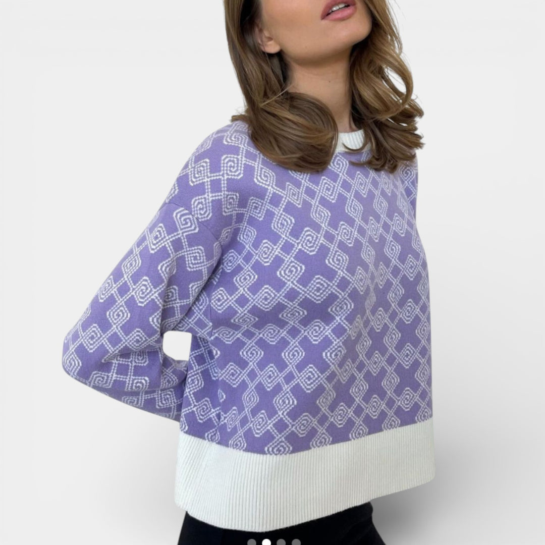 Renáta – Žakárový pletený svetr s geometrickým vzorem