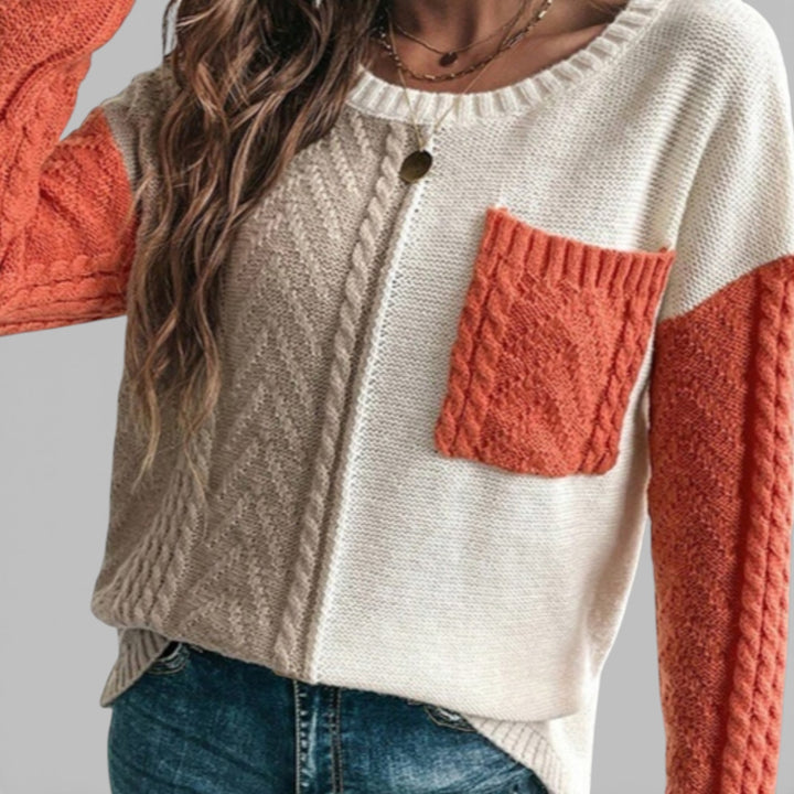 Natálie – Pletený svetr se sníženými rameny a kapsou