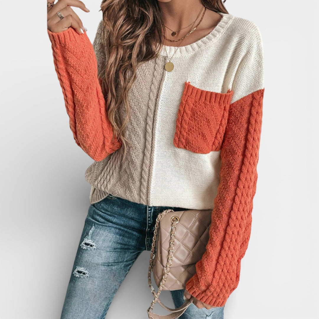 Natálie – Pletený svetr se sníženými rameny a kapsou