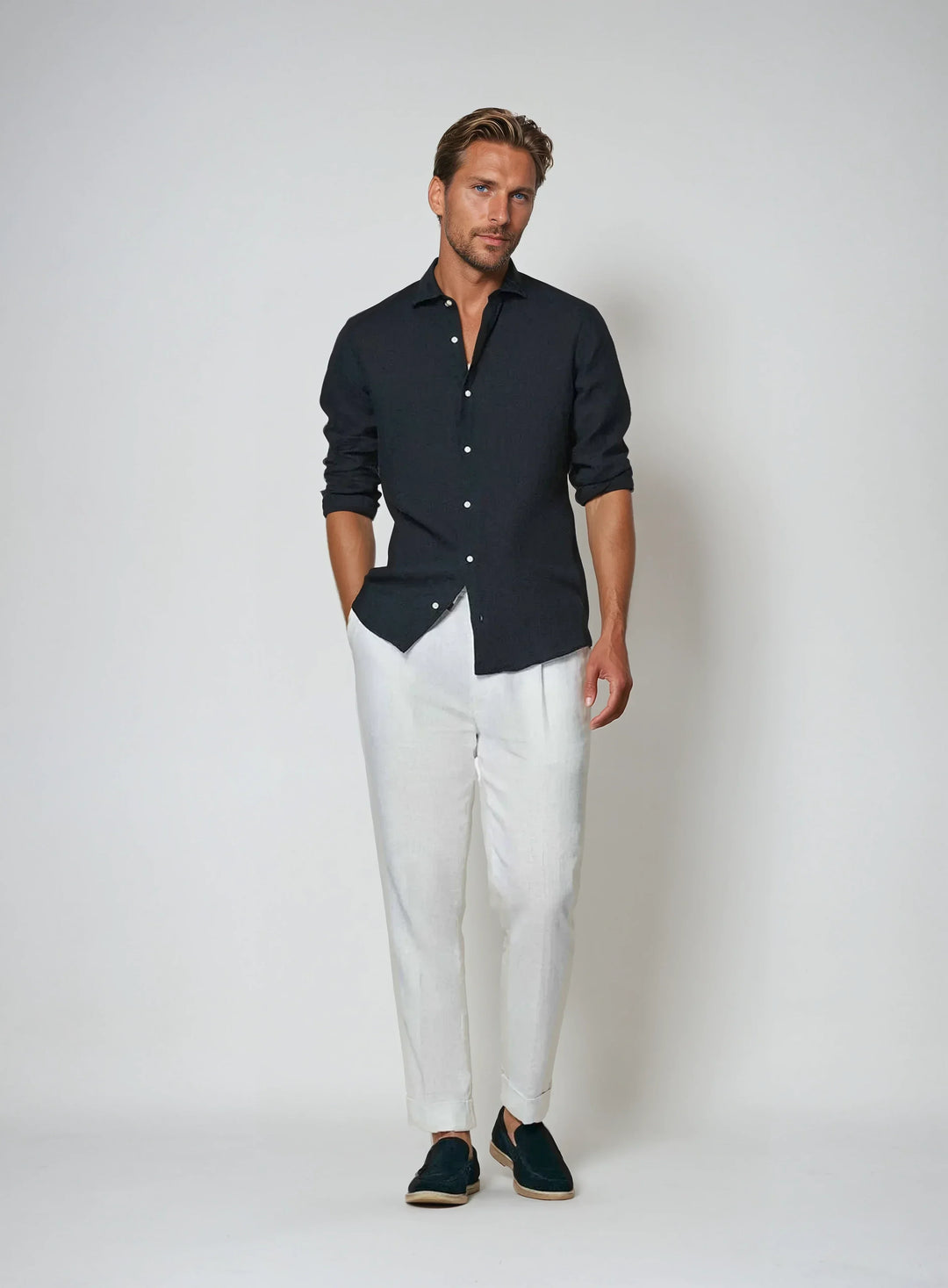 Esenciální Lněná Košile - Námořnická Modrá