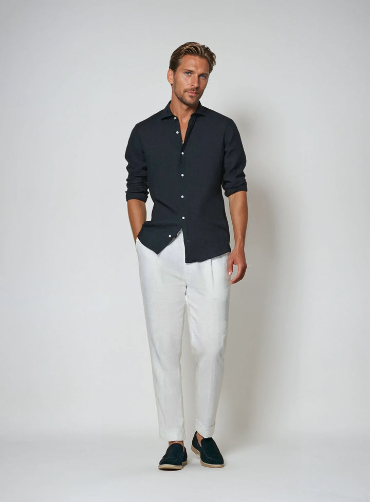 Esenciální Lněná Košile - Námořnická Modrá