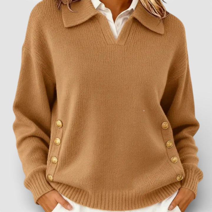 Ilona – Elegantní pletený svetr s detaily knoflíků