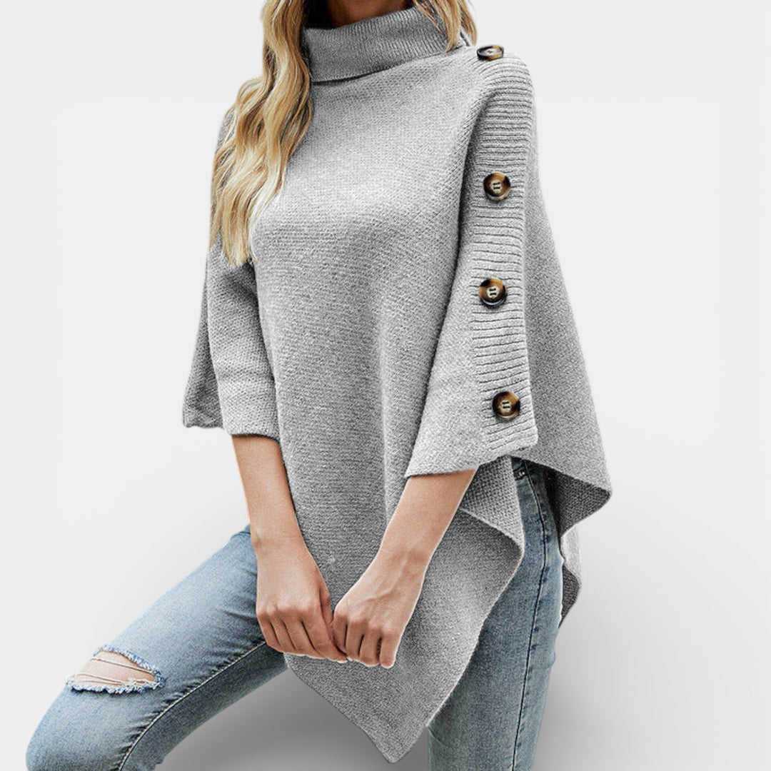Hana – Pletené pončo s rolákem a knoflíky