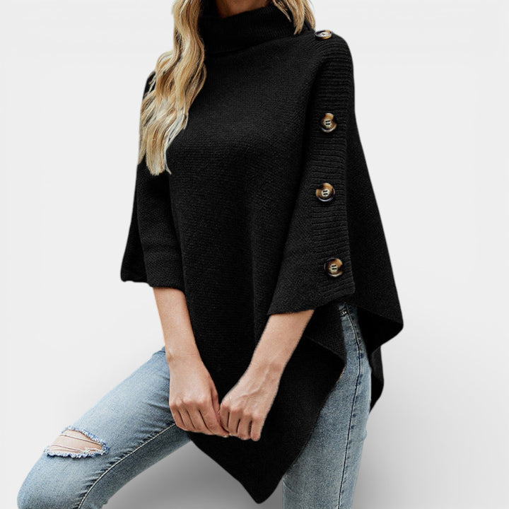 Hana – Pletené pončo s rolákem a knoflíky