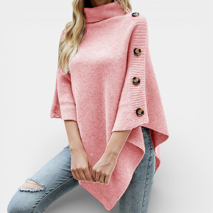 Hana – Pletené pončo s rolákem a knoflíky