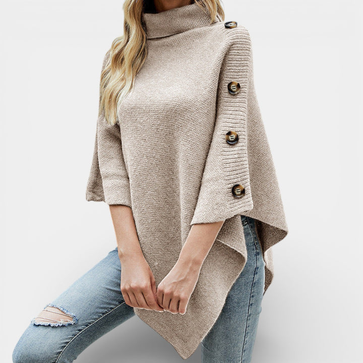 Hana – Pletené pončo s rolákem a knoflíky