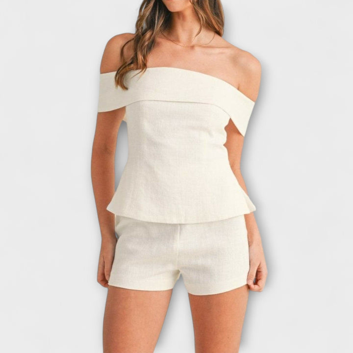 Olivia - Bílý bavlněno-lněný dvoudílný set