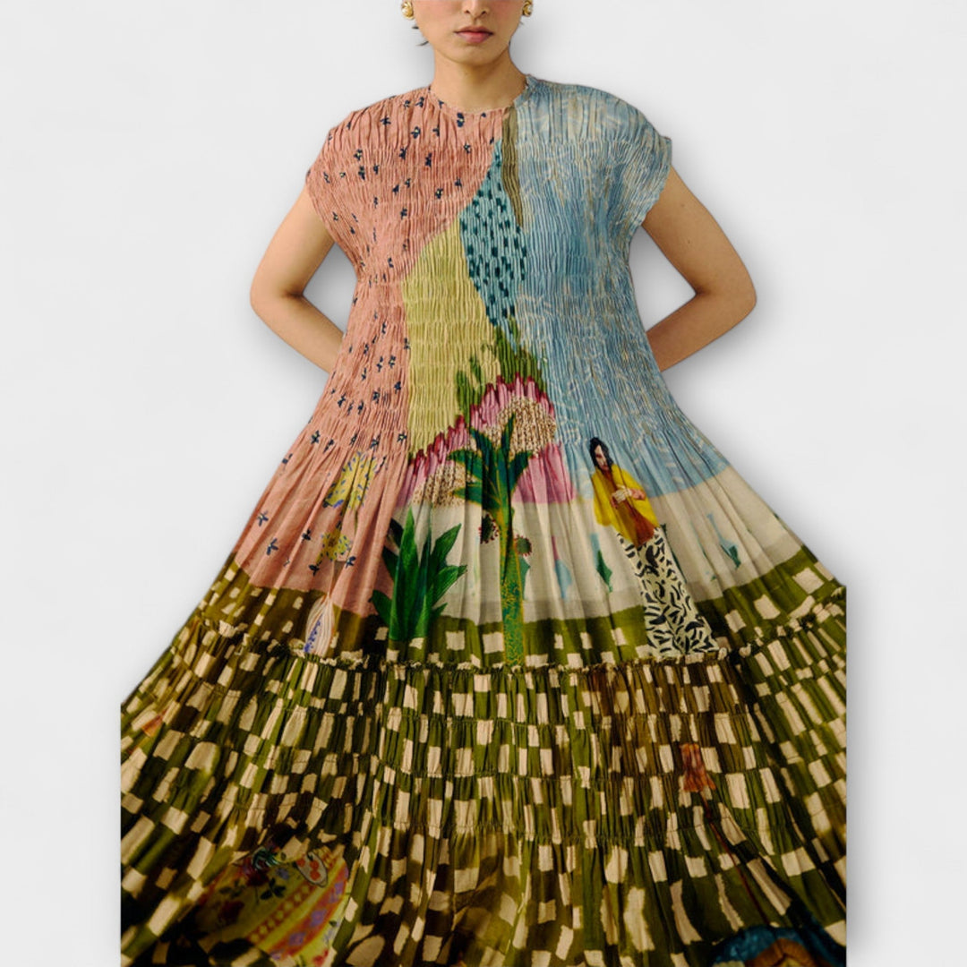 Amara - Šaty s plisováním a zvířecím potiskem