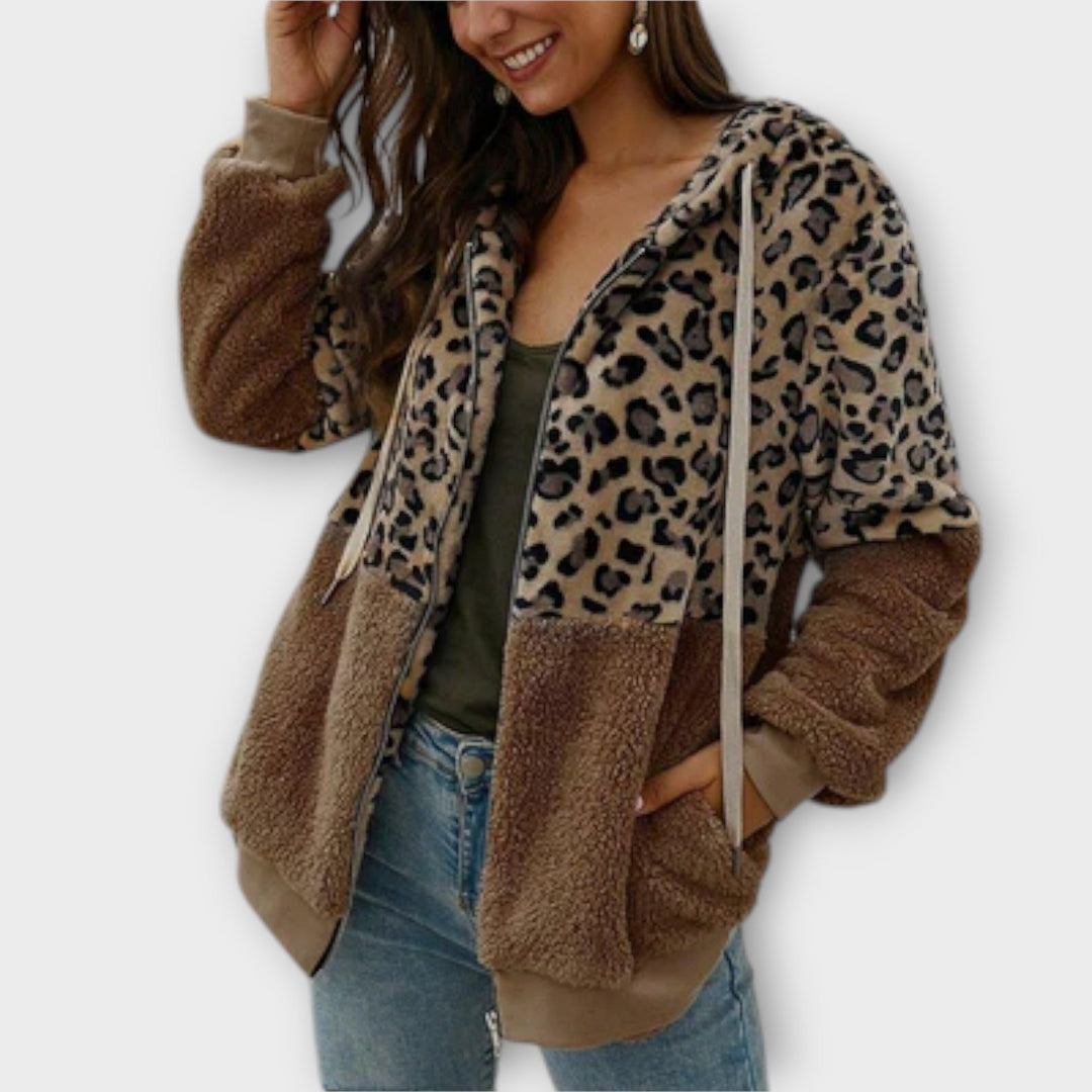 Lea - Fleece mikina s kapucí a leopardím designem