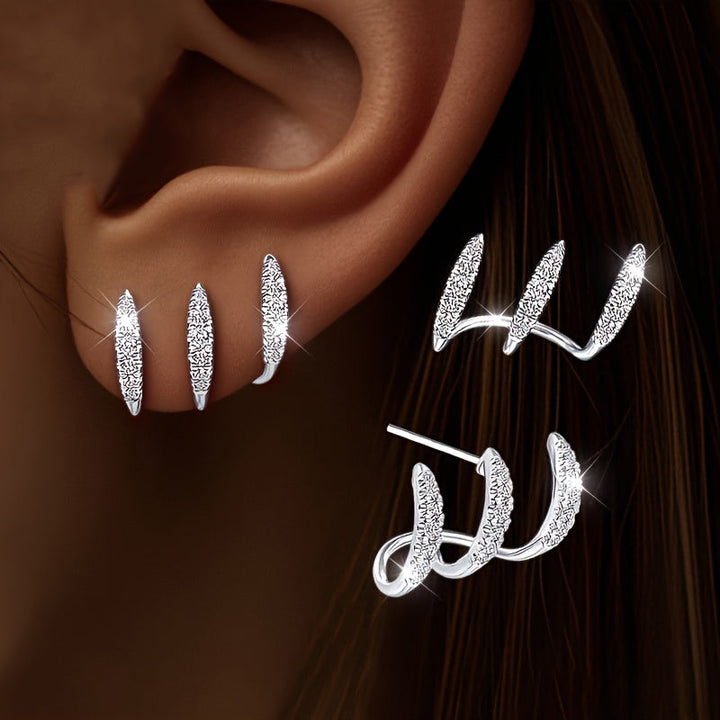 Elegantní náušnice s třemi drápy a rhinestones