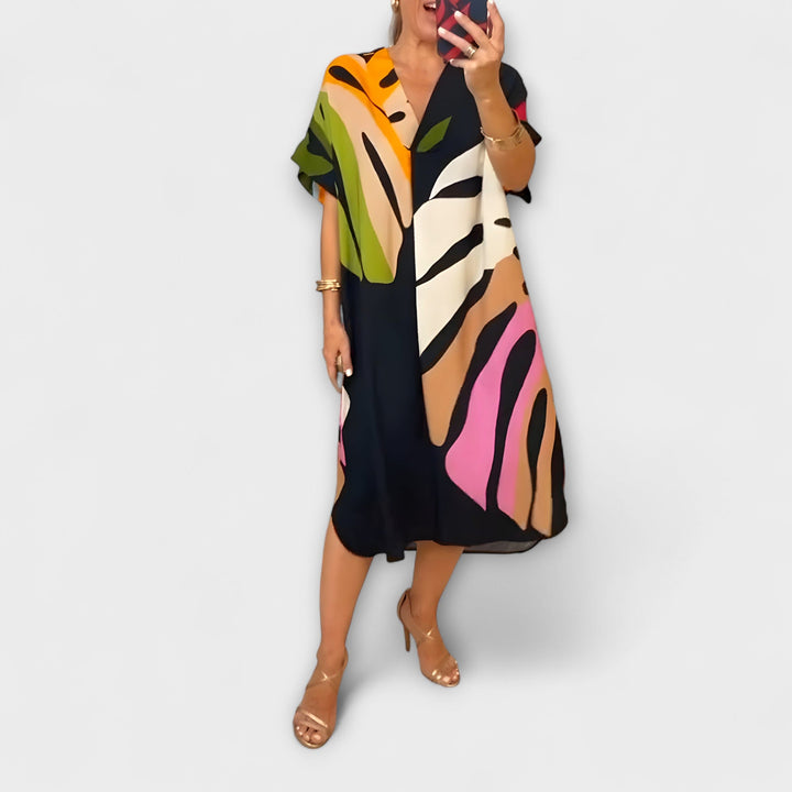 Roos - Ležérní šaty s barevným potiskem listů