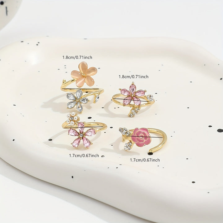 Sada prstenů z kovu s kamínky a perlami