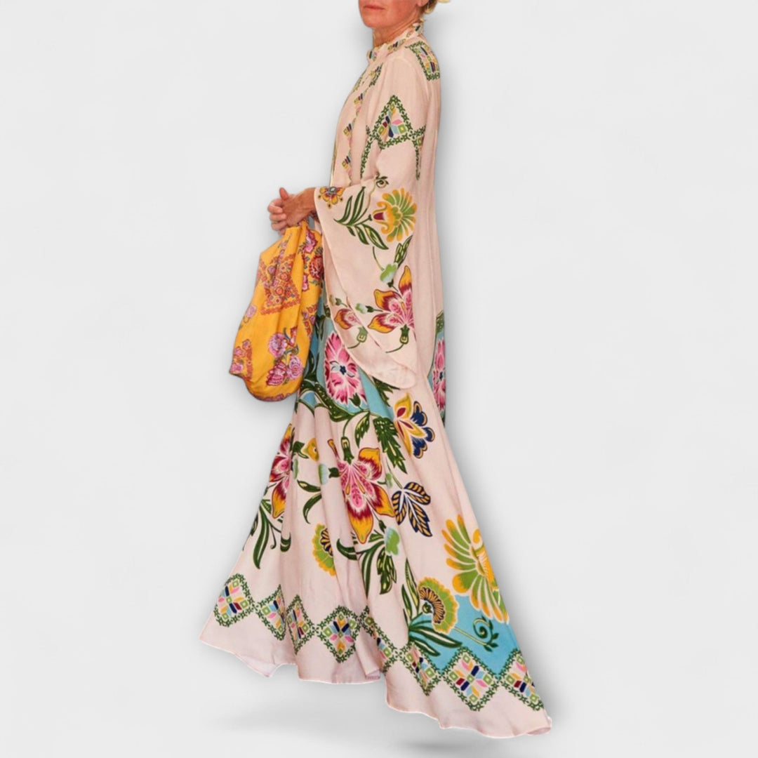 Lisa - Elegantní maxi šaty s květinovým potiskem a volným designem