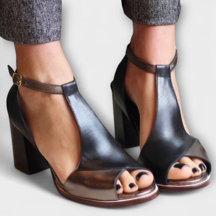 Karolína Sofistikované Pravokožené Sandály Na Podpatku