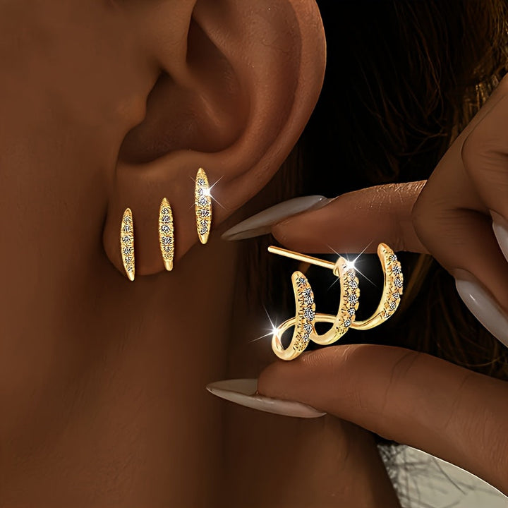 Elegantní náušnice s třemi drápy a rhinestones