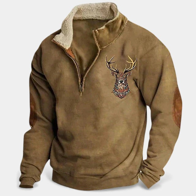 Lukáš – Pánský svetr s jelením motivem a zipem u krku