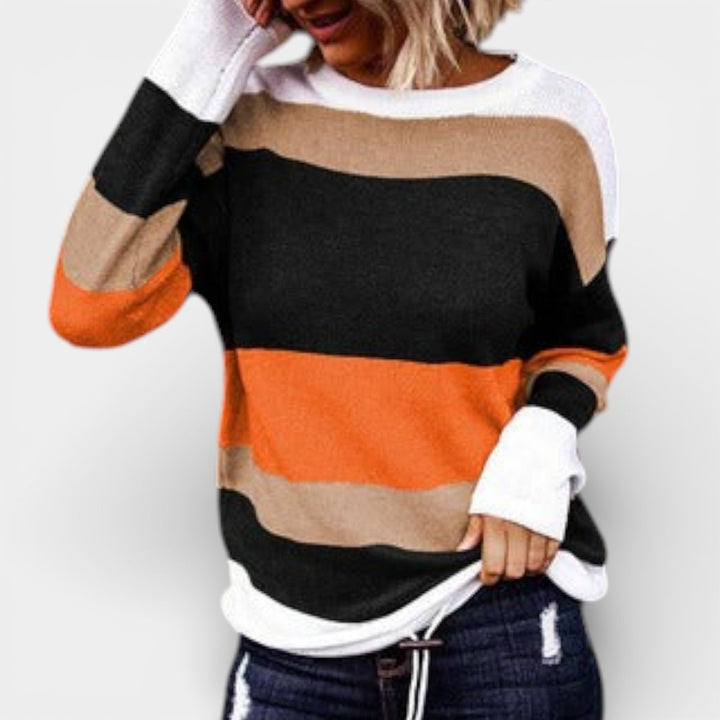 Milena – Svetr s širokými pruhy a kulatým výstřihem