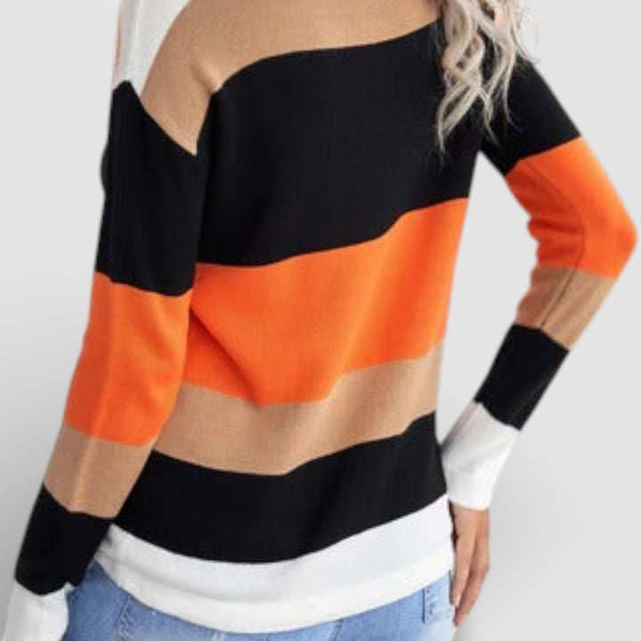 Milena – Svetr s širokými pruhy a kulatým výstřihem