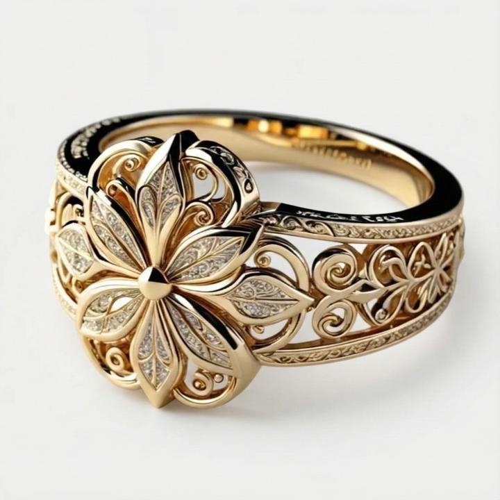 Daniela - Zlatý prsten s exotickým květinovým motivem zirkonů