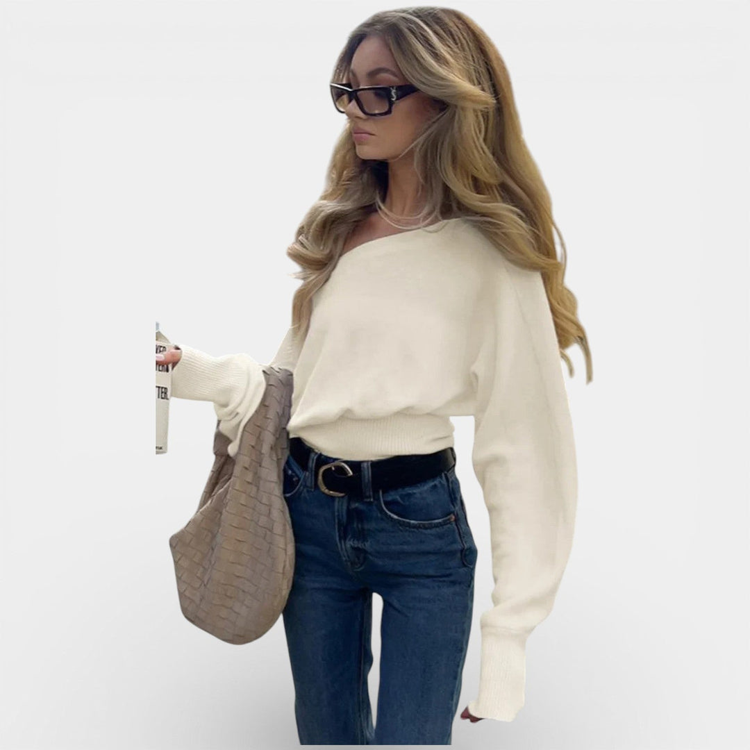 Justyna – Přiléhavý svetr off-shoulder