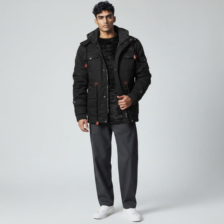 David - Vojenská bunda s vysokým límcem a více kapsami